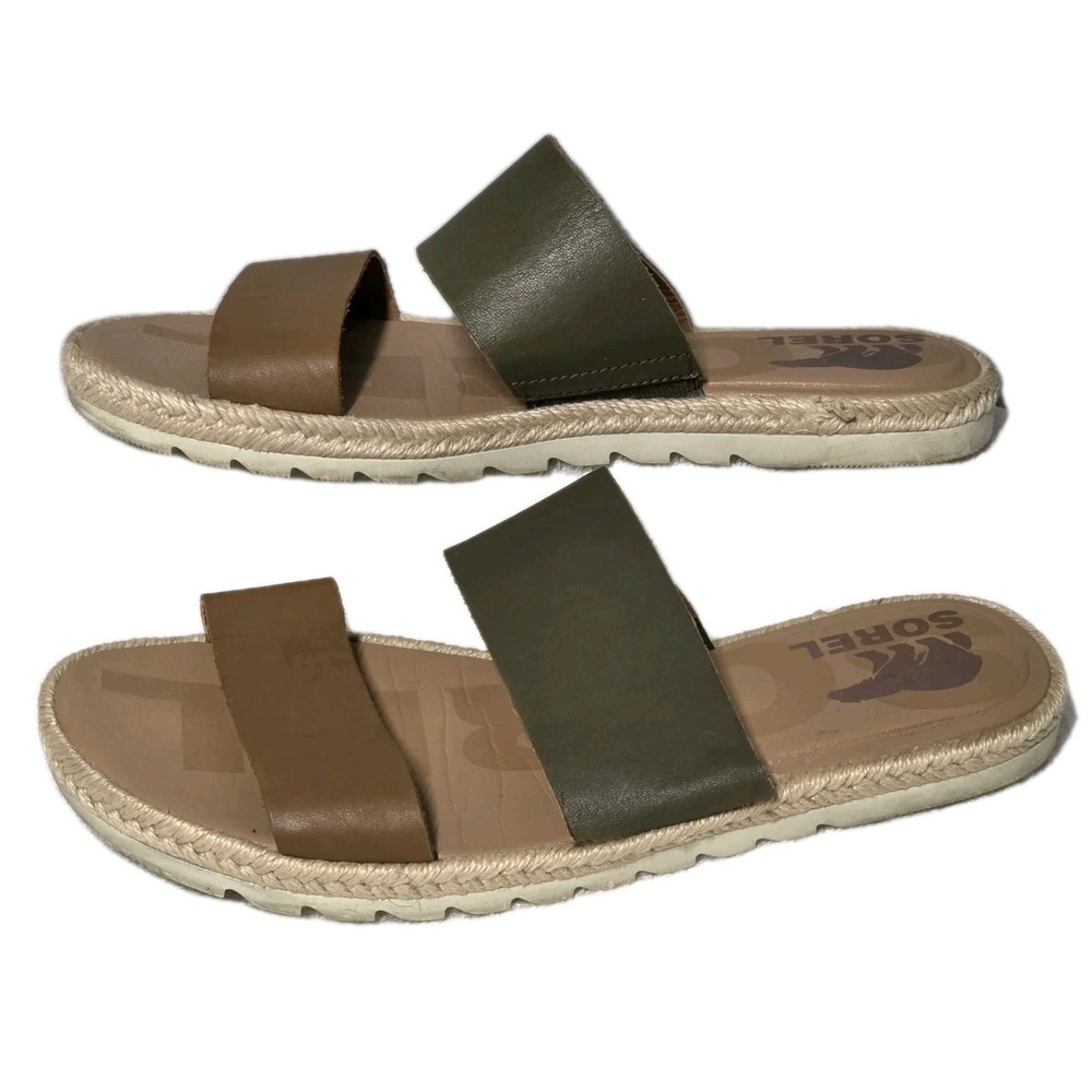 Sorel Ella II Slide Two Strap Leather Sandals Velvet Tan Womens US 7 Flats
